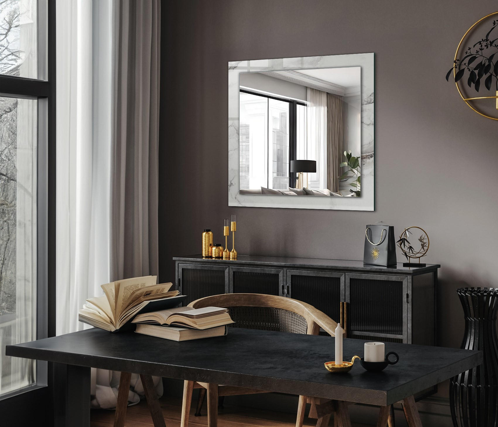 Thumbnail - Tulup Spiegel, Weiß, Glas, Quadratisch, 60x60x0.4 cm, Spiegel, Wandspiegel