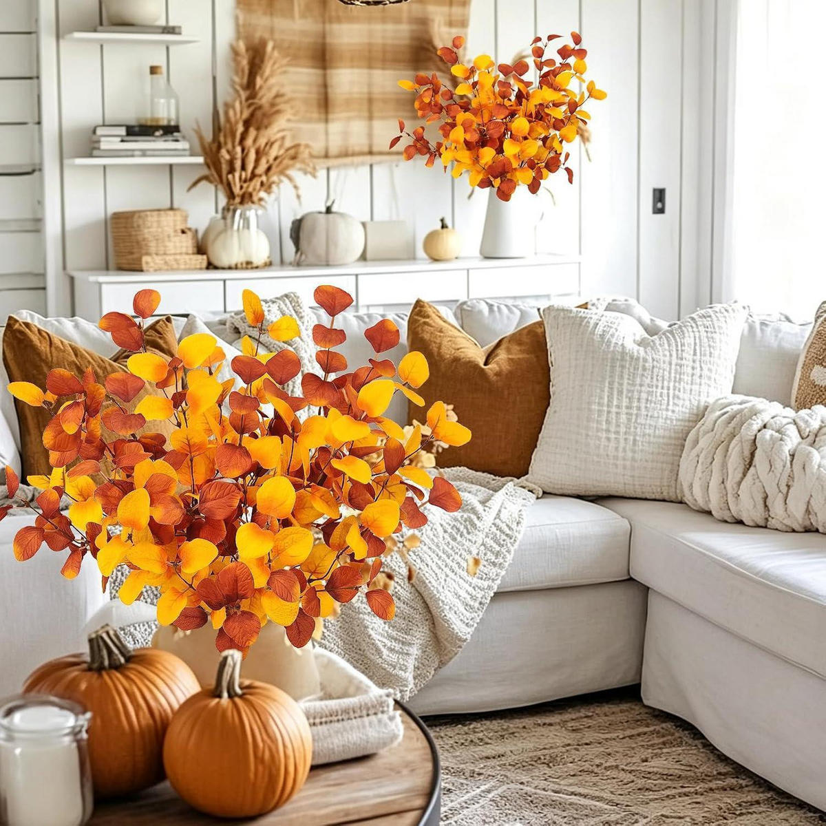 KÜNSTLICHE Herbstblumen 6er Set Eukalyptus 60 cm Orange - Multicolor, Textil (42cm)