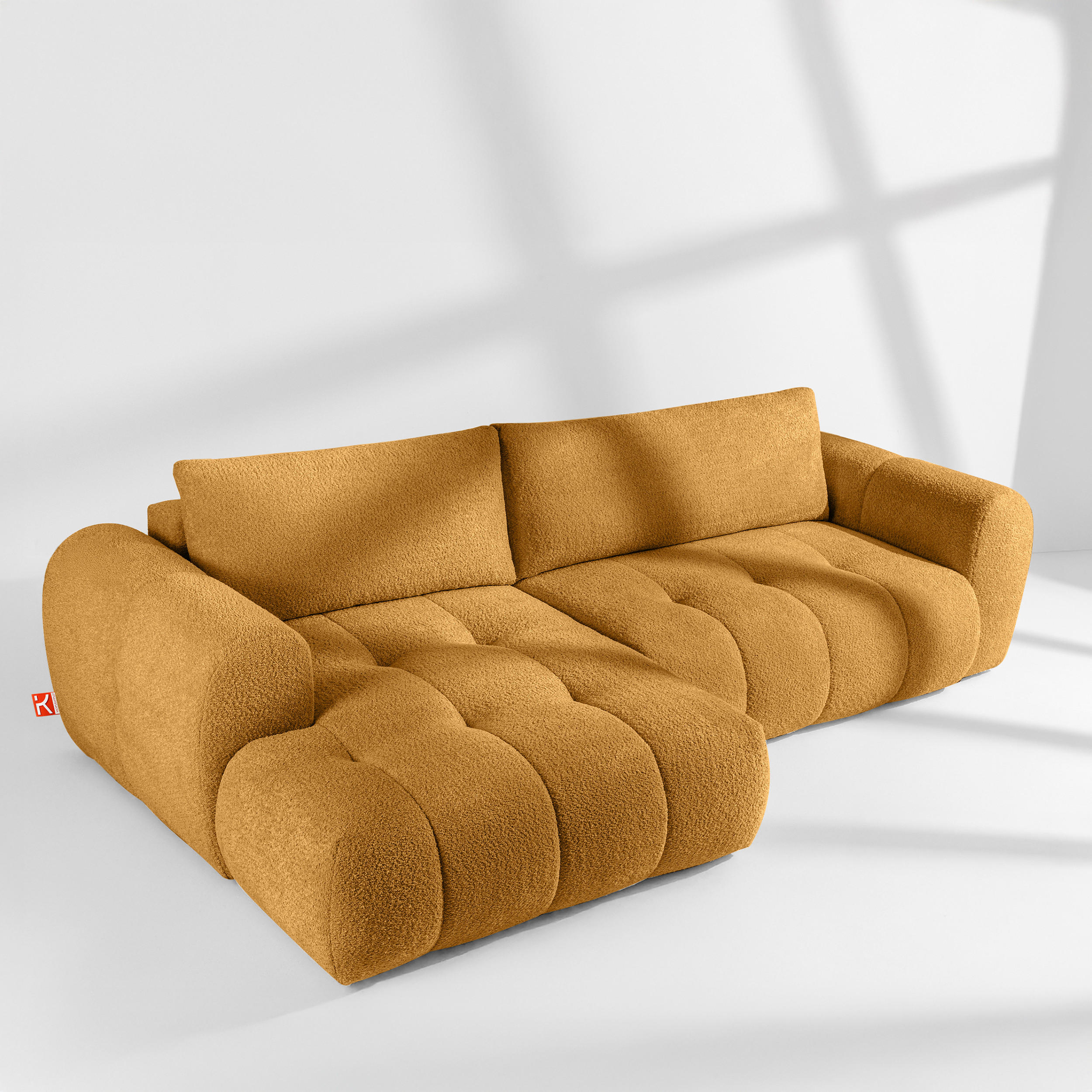ECKSOFA LINKS LIRA, Honigfarben, Bouclé - Honig, Holz/Holzwerkstoff (295/112cm) - KONSIMO®