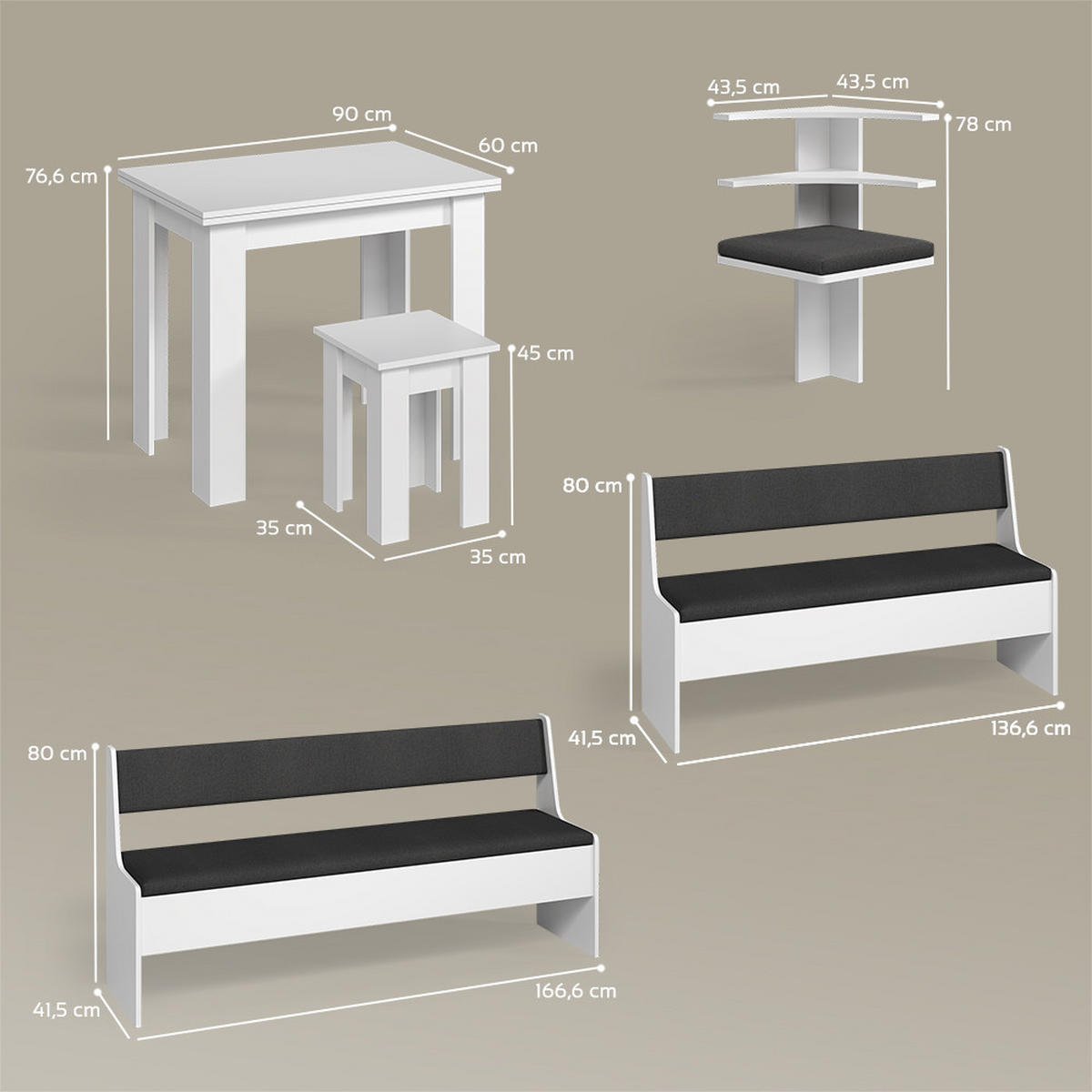 ECKBANKGRUPPE Tiberio Weiß 210 x 180 cm mit Tisch - Weiß, Holzwerkstoff (210/80/180cm) - Livinity®