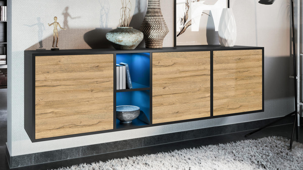 SIDEBOARD Cuba Türen in Eiche Natur - Eichefarben, Holzwerkstoff (182/53/35cm) - Vladon