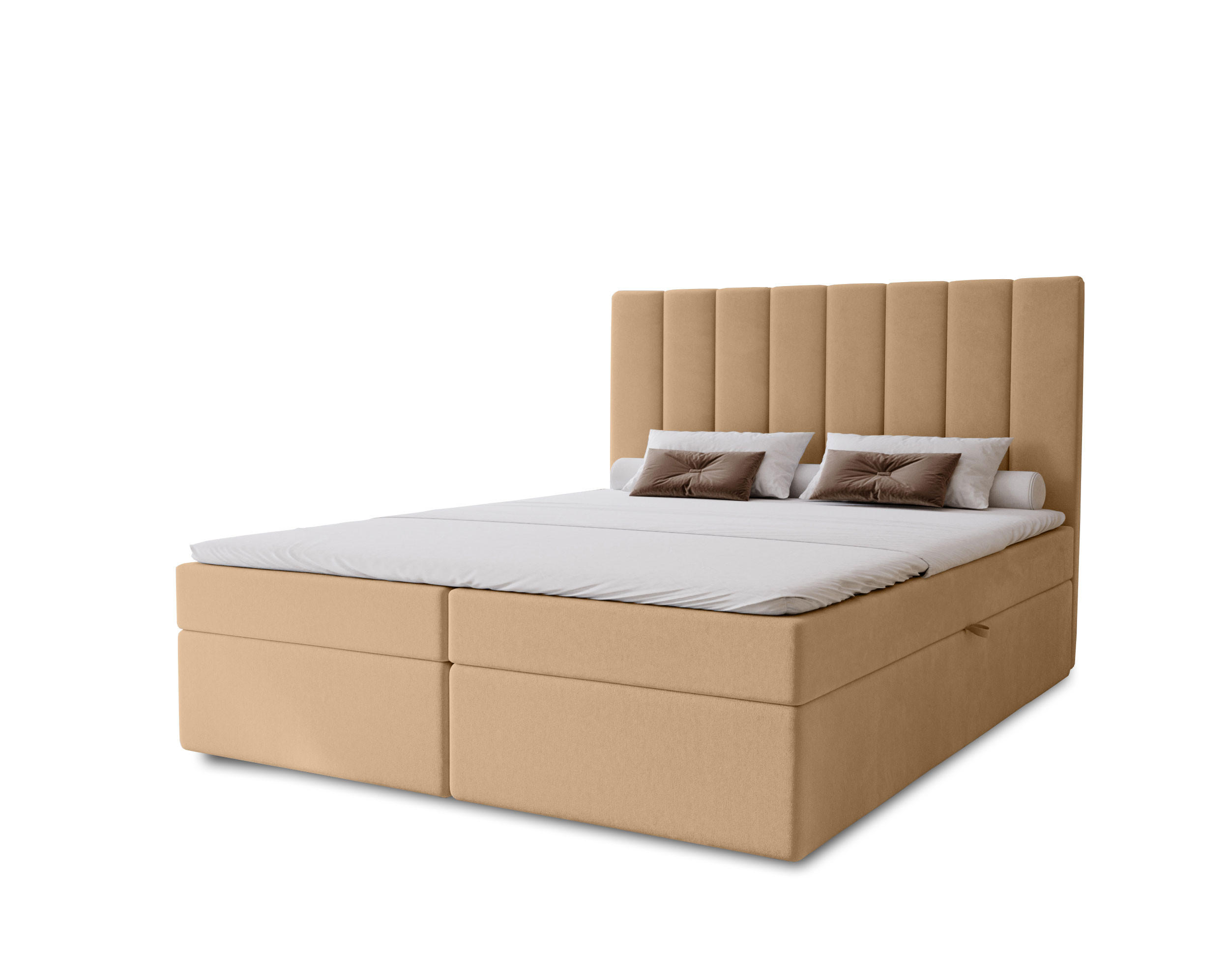 BOXBETT Nero mit 2 Bettkästen, 120x200, Beige, Velourstoff, Doppelbett mit Bonell-Matratze - Beige, Holz/Kunststoff (120/200cm) - Marpur