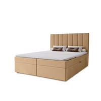 BOXBETT Nero mit 2 Bettkästen, 180x200, Beige, Velourstoff, Doppelbett mit Bonell-Matratze und Topper - Beige, Holz/Kunststoff (180/200cm) - Marpur