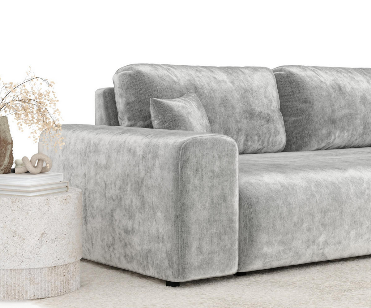 3-SITZER-SOFA Zanzibar Hellgrau Chenille - Hellgrau/Schwarz, Holz/Holzwerkstoff (213/79/108cm) - Maison de Reve