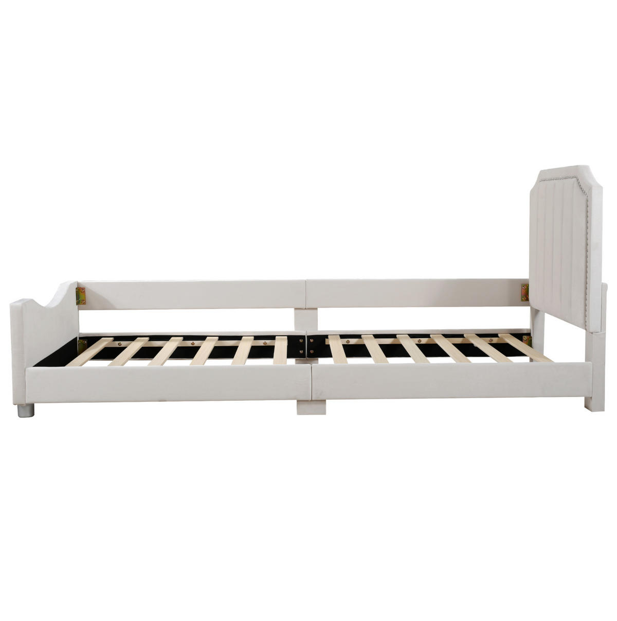 POLSTERBETT 90/200 cm mit Rückenlehne, als Schlafsofa nutzbar und mit Nieten-Details, Beige - Beige, Holz (90/200cm) - Redom
