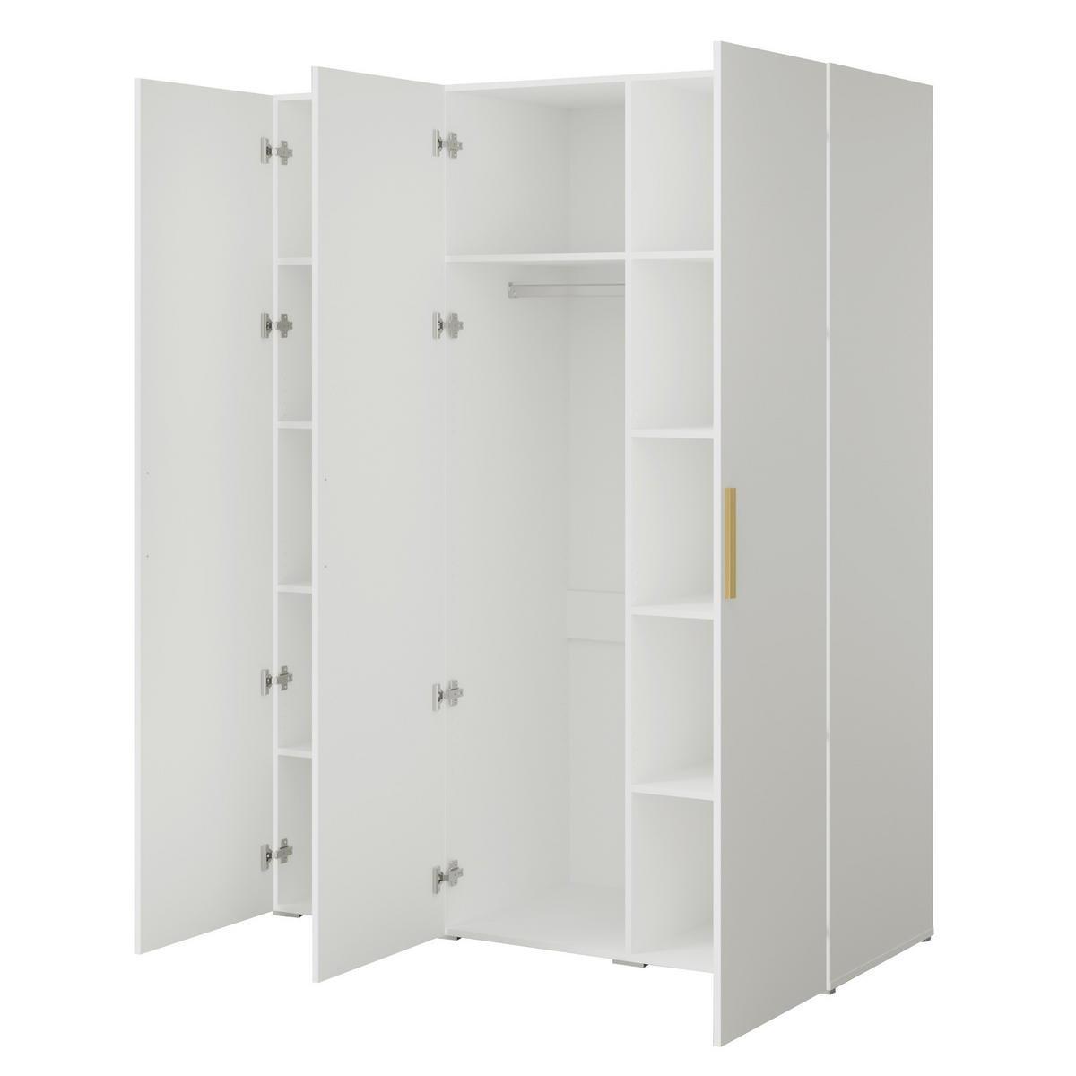 DREHTÜRENSCHRANK Napoli 3D 150 Weiß (schwarzer oder goldener Griff) - Silberfarben/Schwarz, Holzwerkstoff/Kunststoff (150/35/60cm) - mzm24