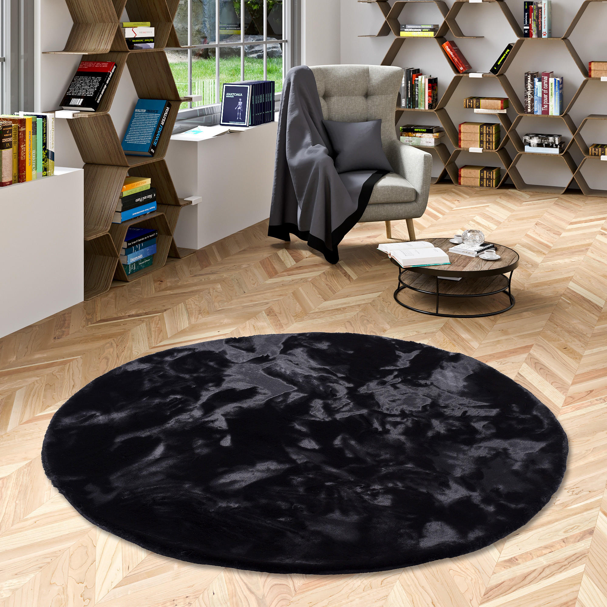 FELLTEPPICH LUXUS SUPER SOFT PLUSH RUND - Schwarz, Textil (160/160cm) - Pergamon