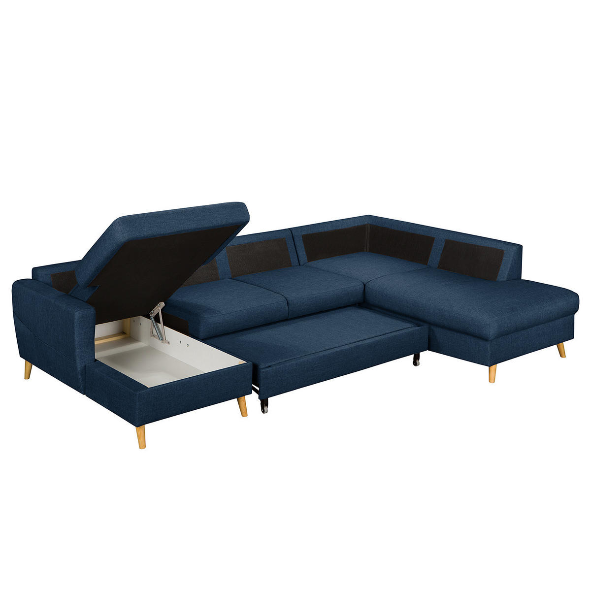 WOHNLANDSCHAFT mit Longchair - Blau/Olivgrün, Textil (290/90/200cm) - home24