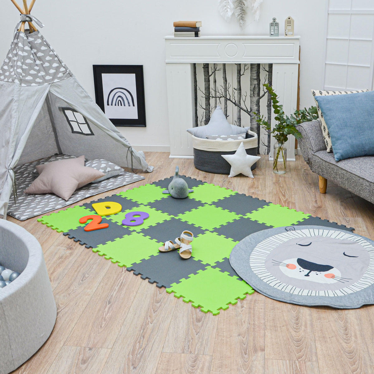 SPIELMATTE ab Null - 180/90/1 cm Puzzlematte Grau - Multicolor, Kunststoff (30/30cm) - Littletom