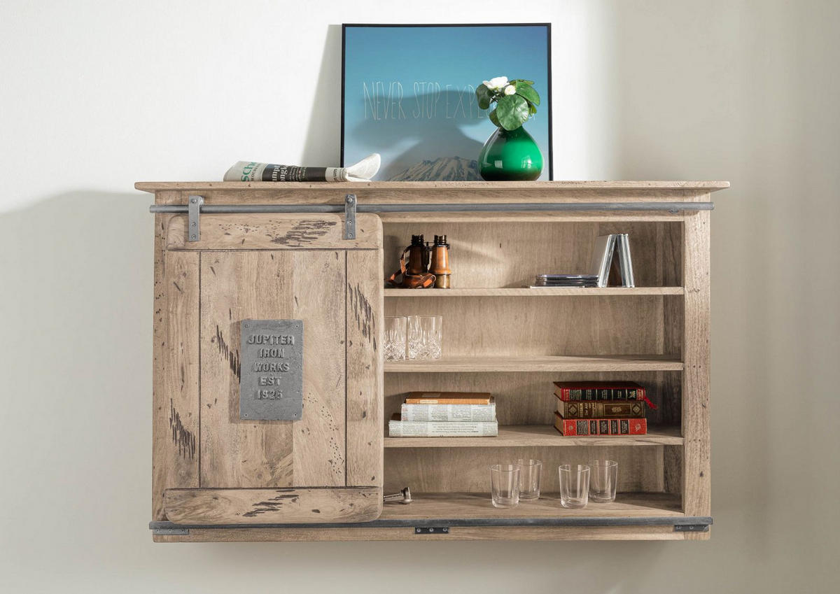 WANDREGAL Mango 130x25x80 whitewash lackiert RAILWAY #358 - Beige, Holz (130/80/25cm) - Massivmoebel24