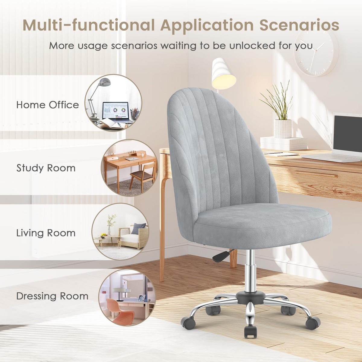 DREHSTUHL Grau Samt ergonomisch drehbar - Grau, Metall (30/44.5/48.5cm) - Rattrix