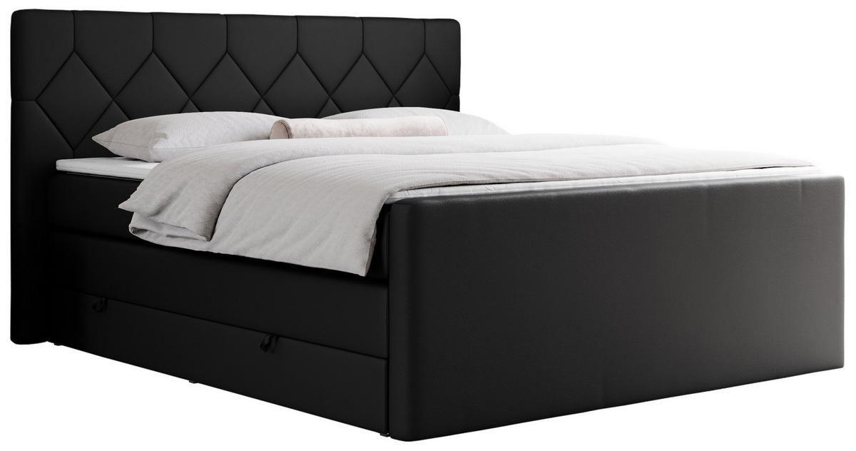 BOXSPRINGBETT KING EIGAR 200/200 Schwarz Kunstleder - H3 - Schwarz, Holz/Textil (200/200cm) - MKS