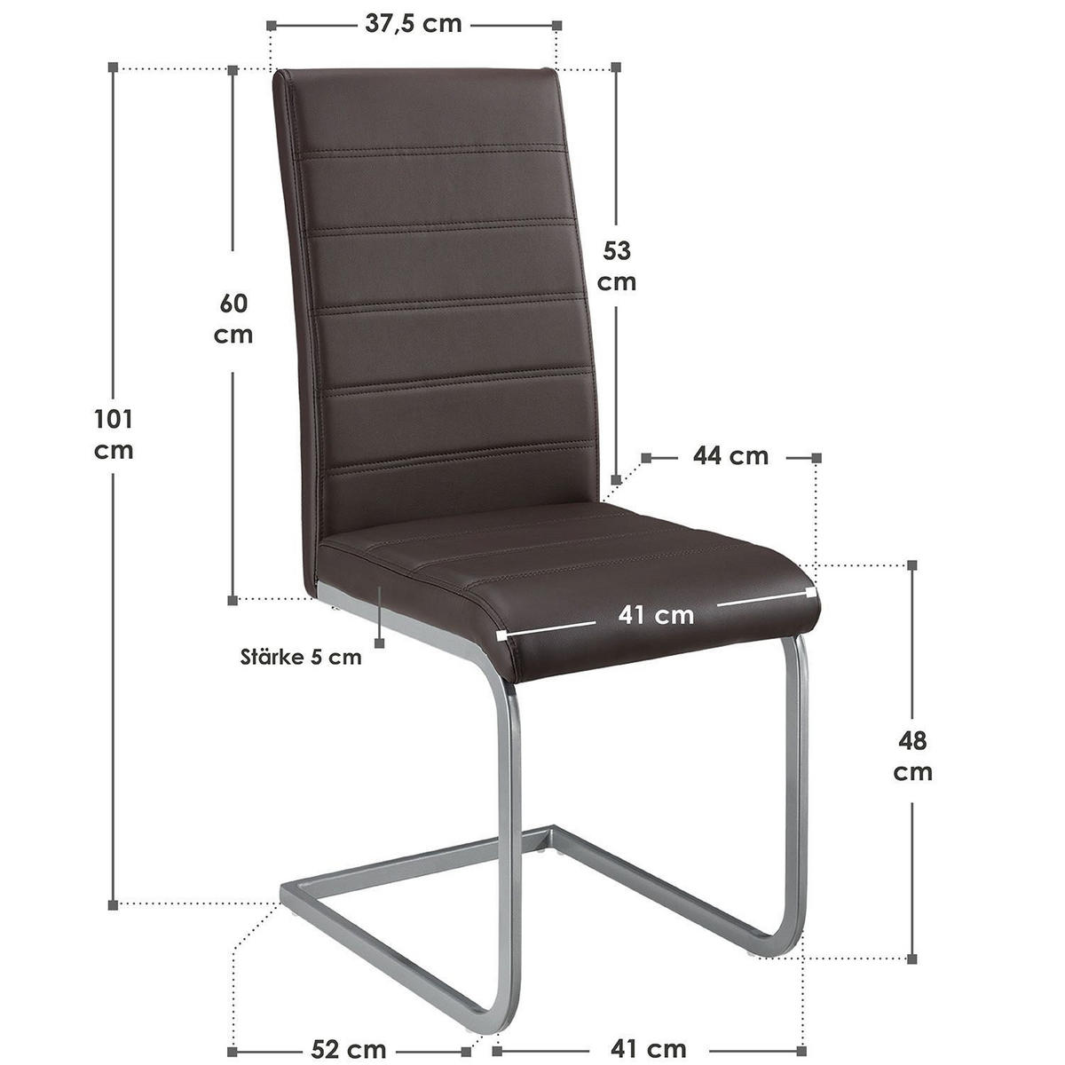 SCHWINGSTUHL Vegas braun Kunstleder (4er Set) - Braun, Textil (41/101/52cm) - Juskys