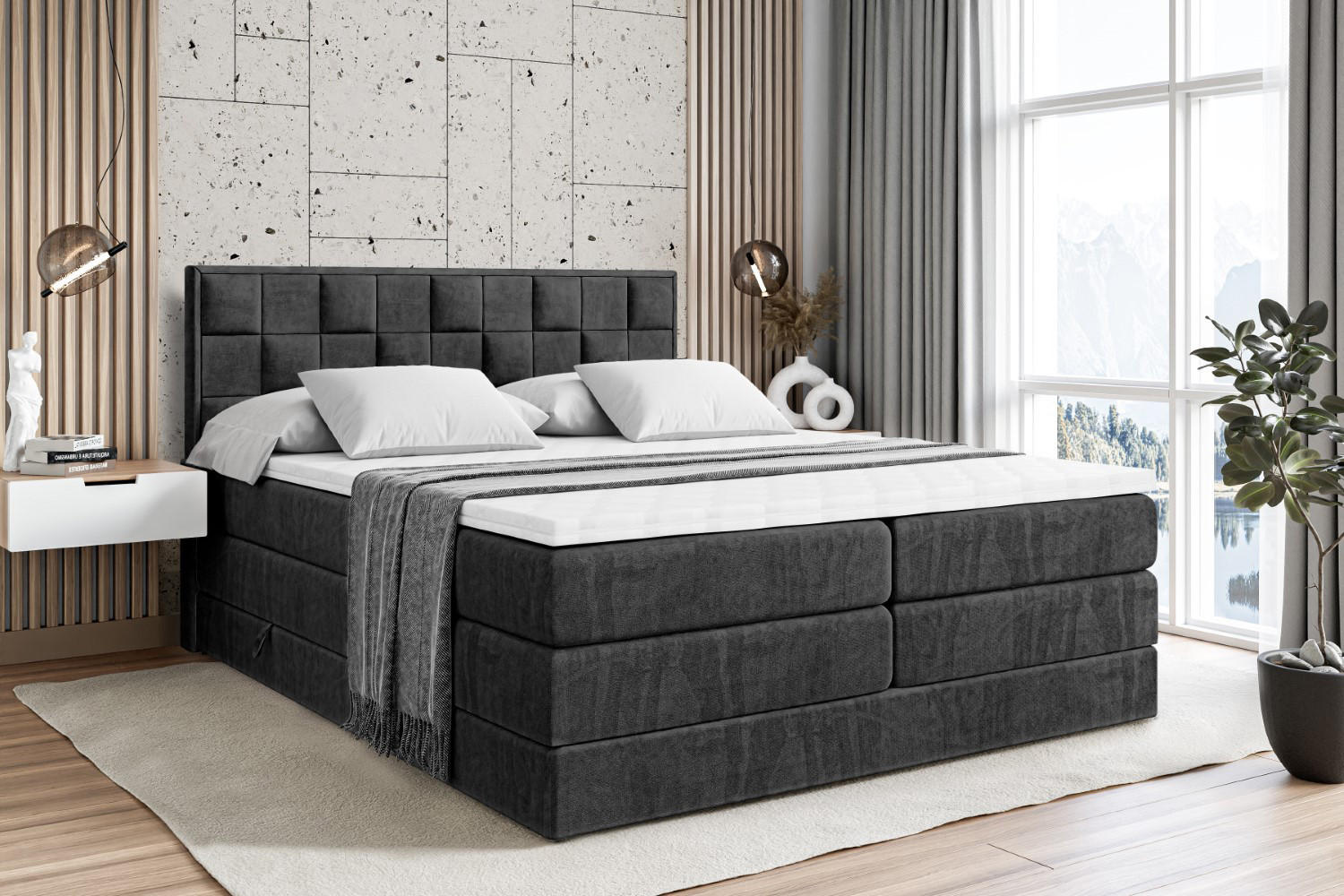 BOXSPRINGBETT ZAFIRA-BZ KING - 120 x 200 - H3/H4 - Schwarz - Schwarz, Holzwerkstoff (120/200cm) - ALTDECOR
