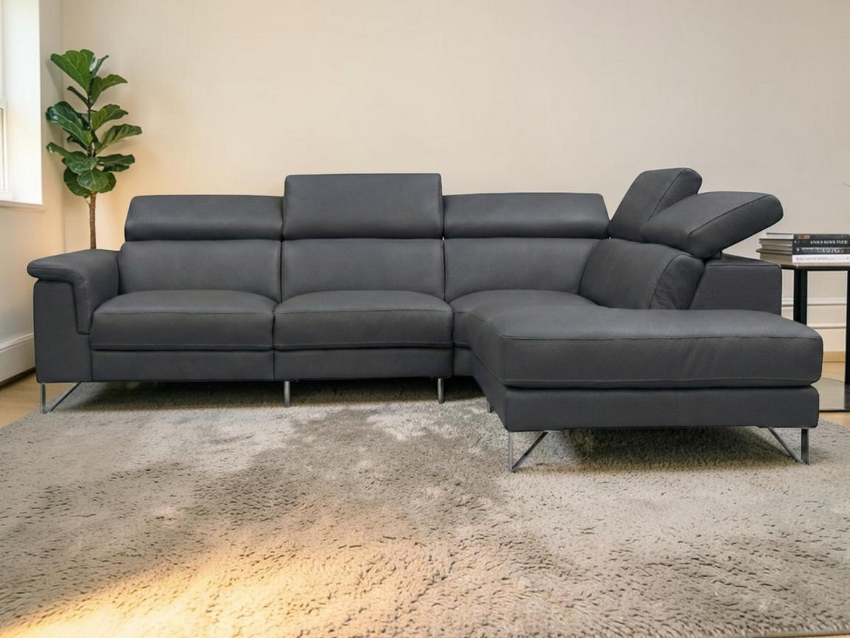 ECKSOFA Antares Echtleder Anthrazit - Anthrazit, Leder/Metall (276/224cm)