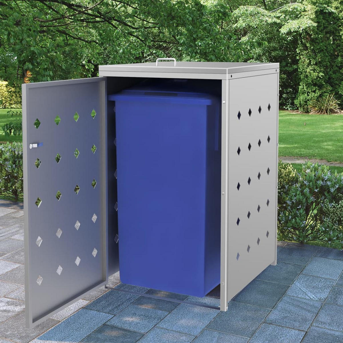 MÜLLTONNENBOX Für 1 Tonne 240 L Edelstahl - Silberfarben, Metall (69/115/77.5cm) - vidaXL