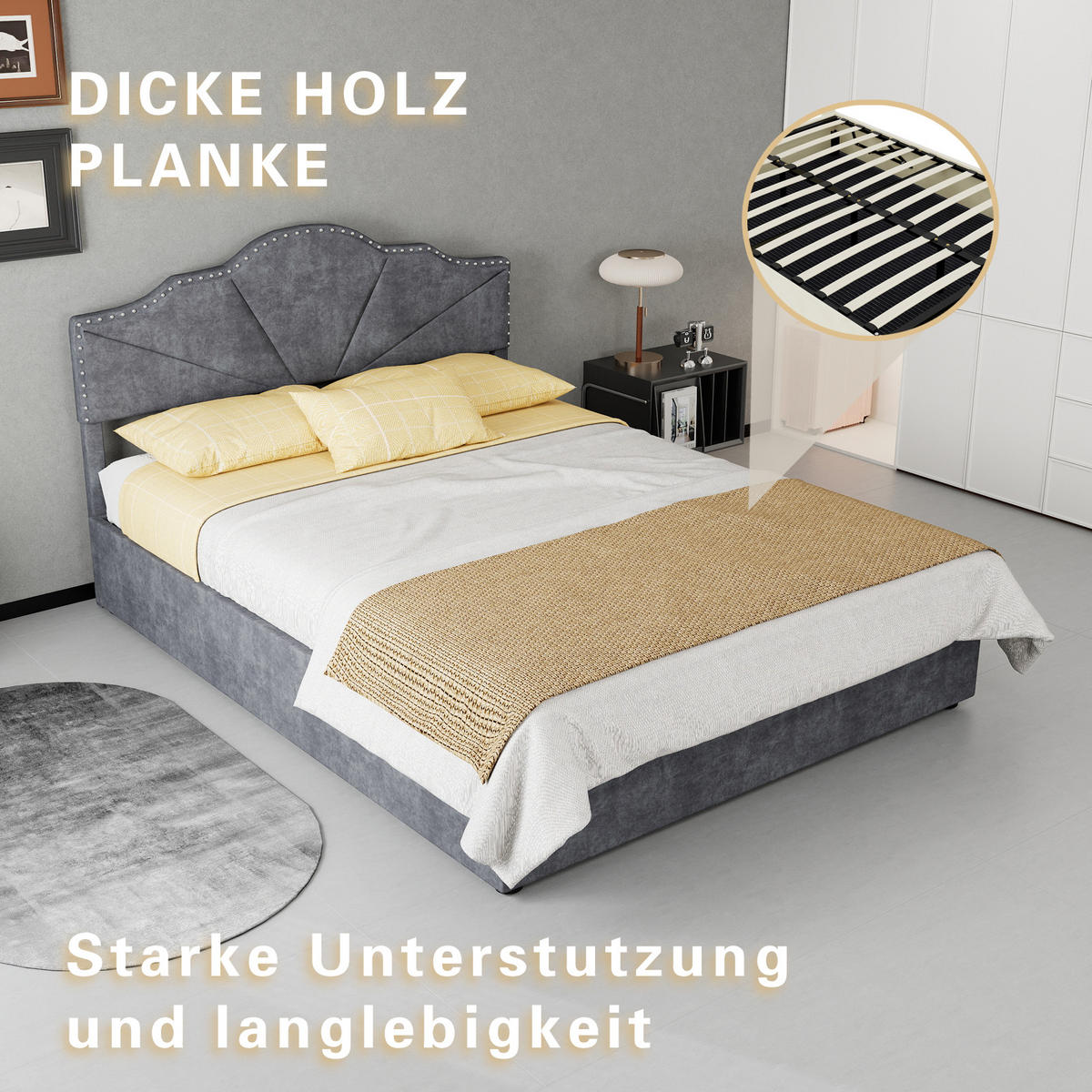 POLSTERBETT 140/200 cm in Grau Stoff mit Gepolstertem Kopfteil und Geometrischem Design - Grau, Holzwerkstoff/Textil (140/200cm) - STILVORA