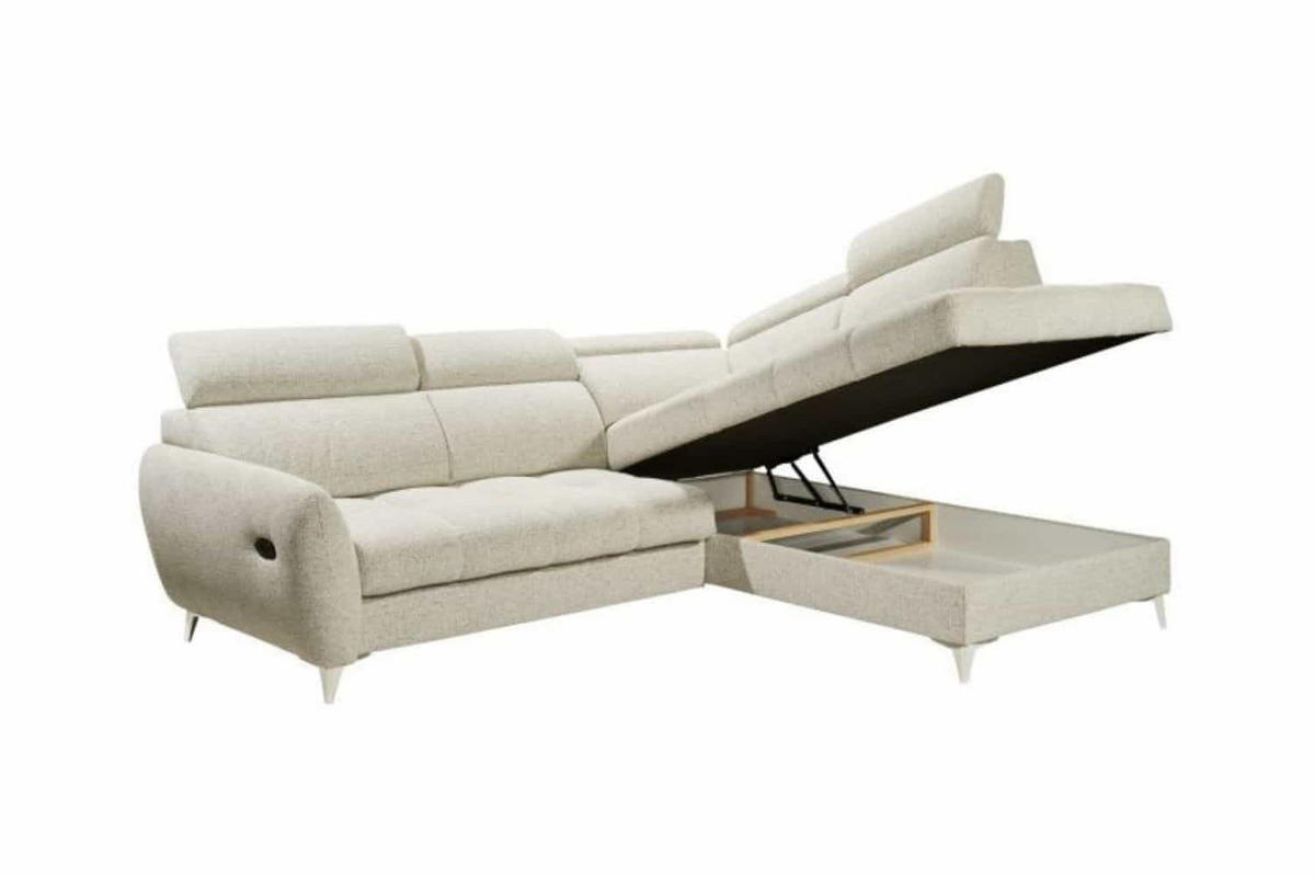 ECKSOFA mit elektrischer Sitztiefenverstellung und Bettkasten - Taupe/Chromfarben, Holz/Holzwerkstoff (216/282cm) - ed exciting design