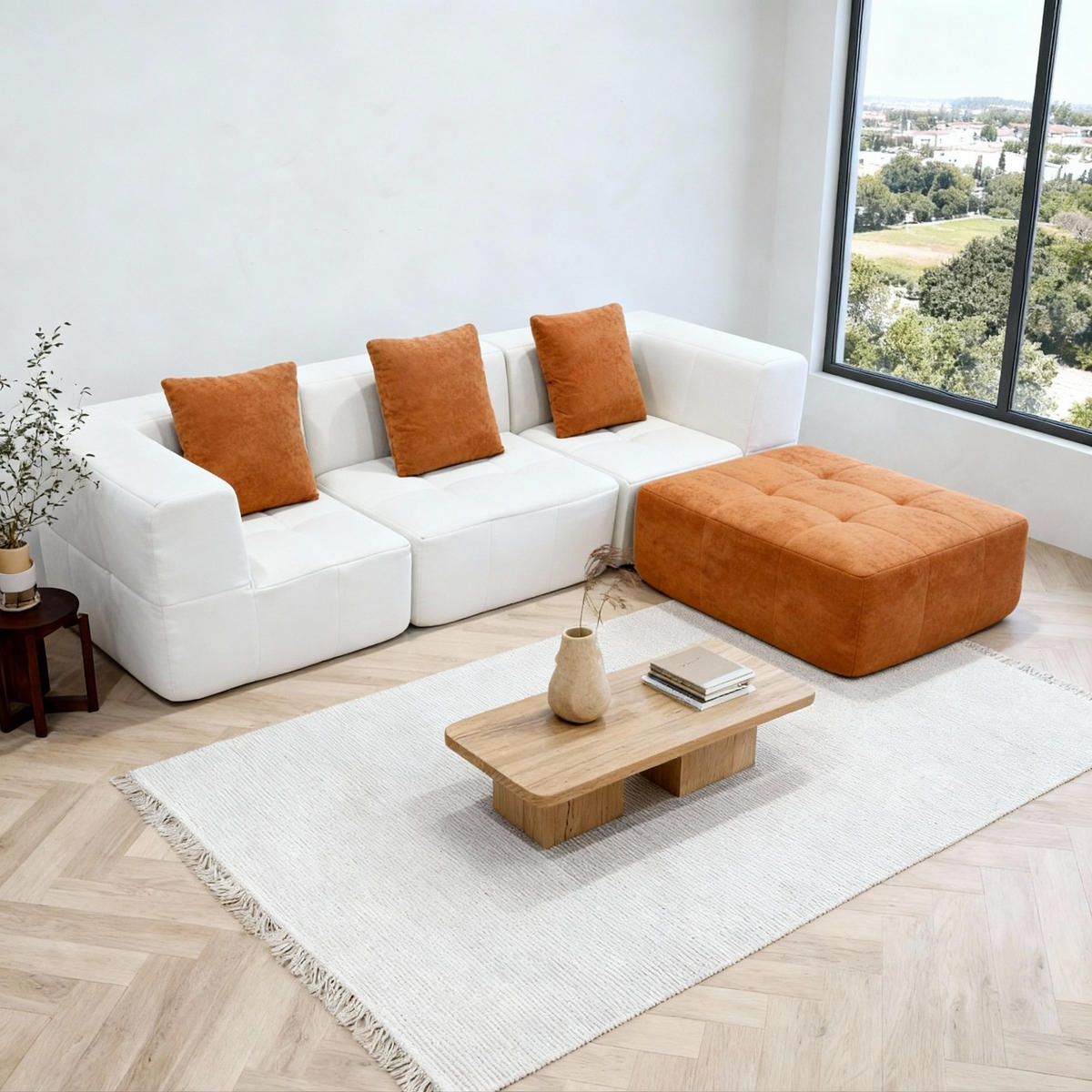 ECKSOFA Eden Komplett Weiß Orange 3-Sitzer - Weiß, Textil (272/71/92cm) - COCO Living