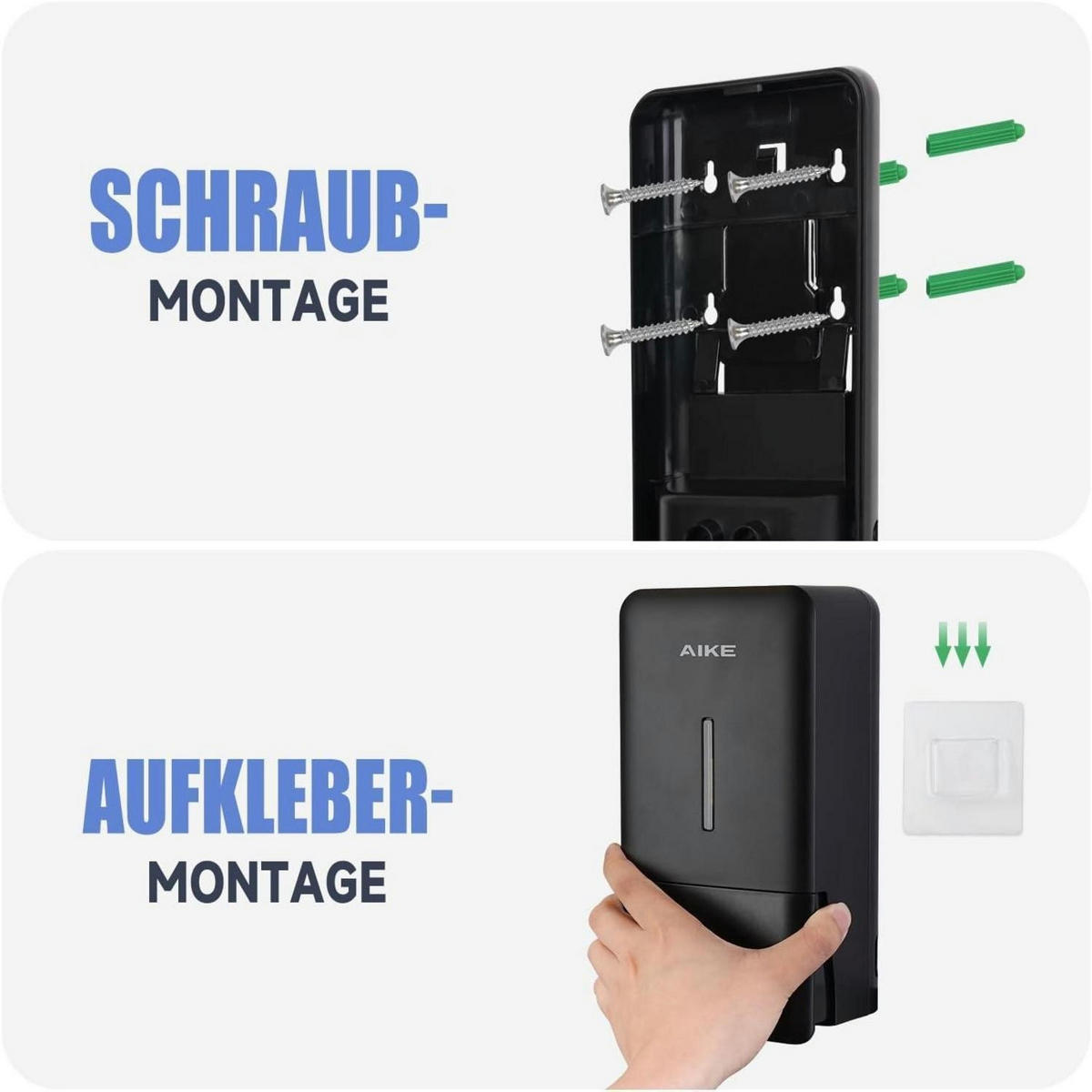 SEIFENSPENDER Wandmontage Ohne Bohren 800ML Schwarz Matt - Schwarz, Kunststoff (10.6/25.9/12.7cm)