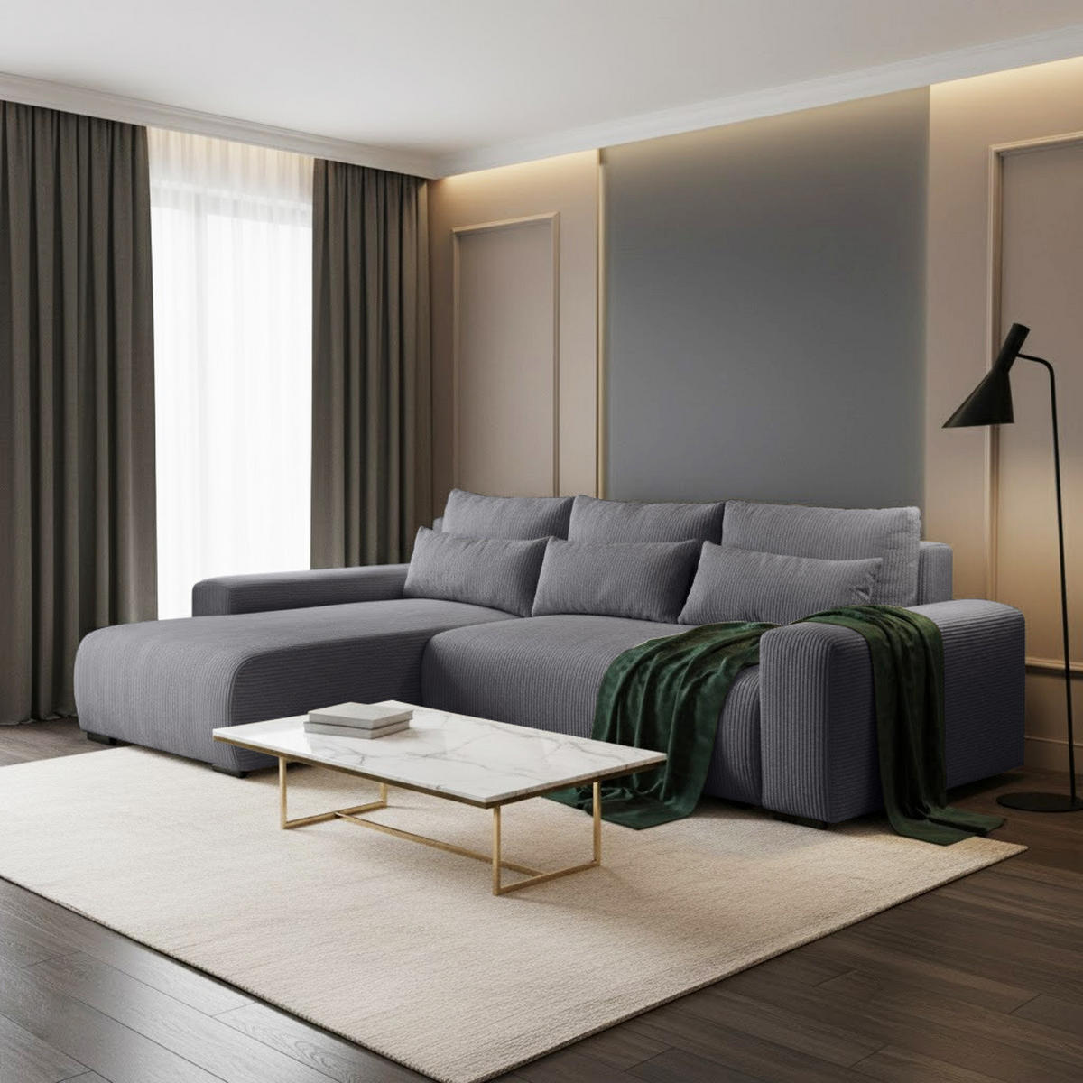 ECKSCHLAFSOFA Benny dunkelgrau links - Dunkelgrau/Schwarz, Kunststoff/Textil (271/185cm) - Beautysofa