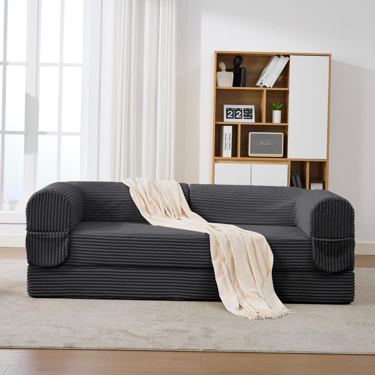 SCHLAFSOFA Cordstoff, 2-in-1 Klappsofa, 2-Sitzer, Sofabett 190×156 cm, Grau - Grau, Textil (190/65/78cm) - LVHOM