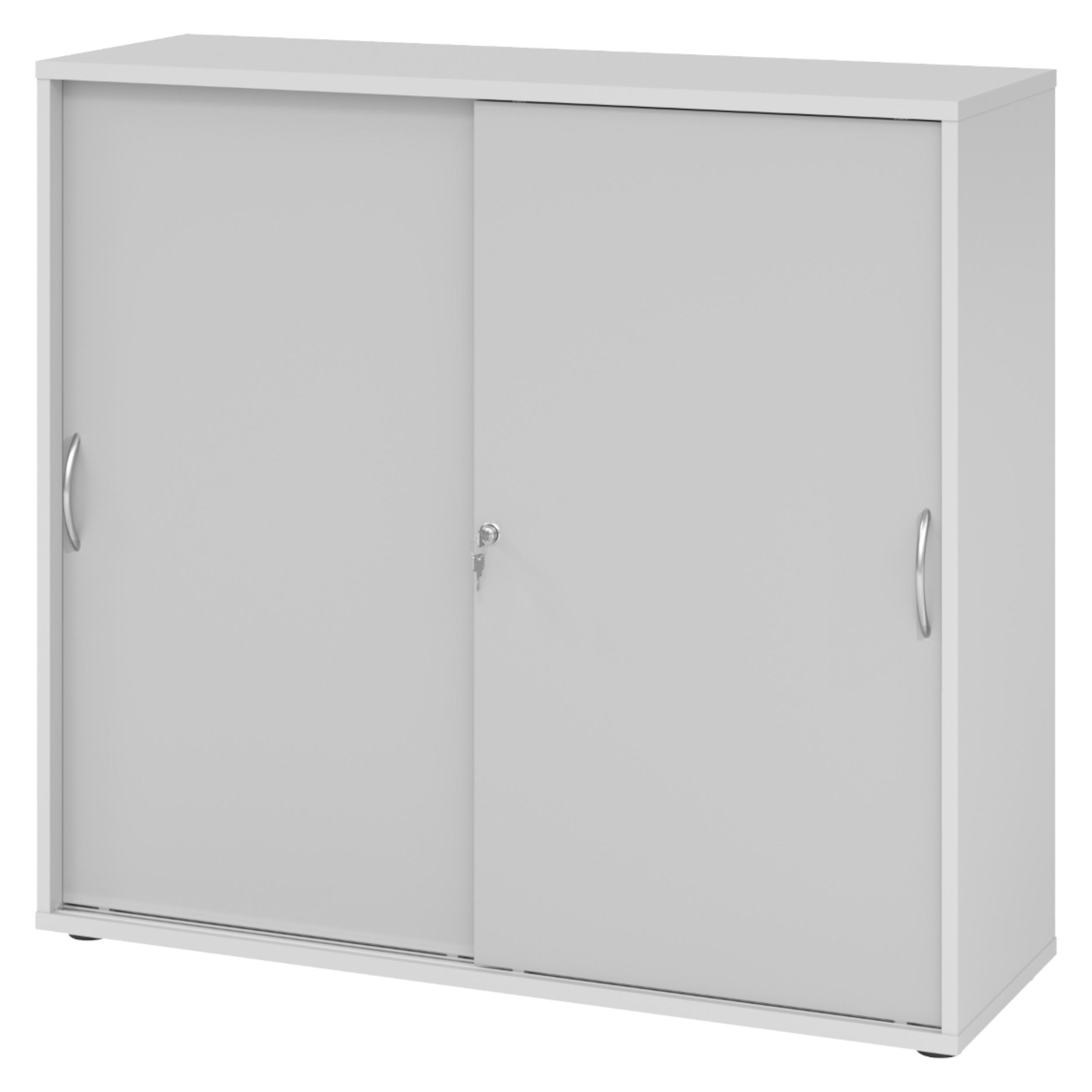 SCHIEBETÜRENSCHRANK - 3 Ordnerhöhen 40/120/110 cm in Grau Bogengriff (Metall) - Grau, Holzwerkstoff (120/110/40cm) - bümö