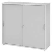SCHIEBETÜRENSCHRANK - 3 Ordnerhöhen 40/120/110 cm in Grau Bogengriff (Metall) - Grau, Holzwerkstoff (120/110/40cm) - bümö