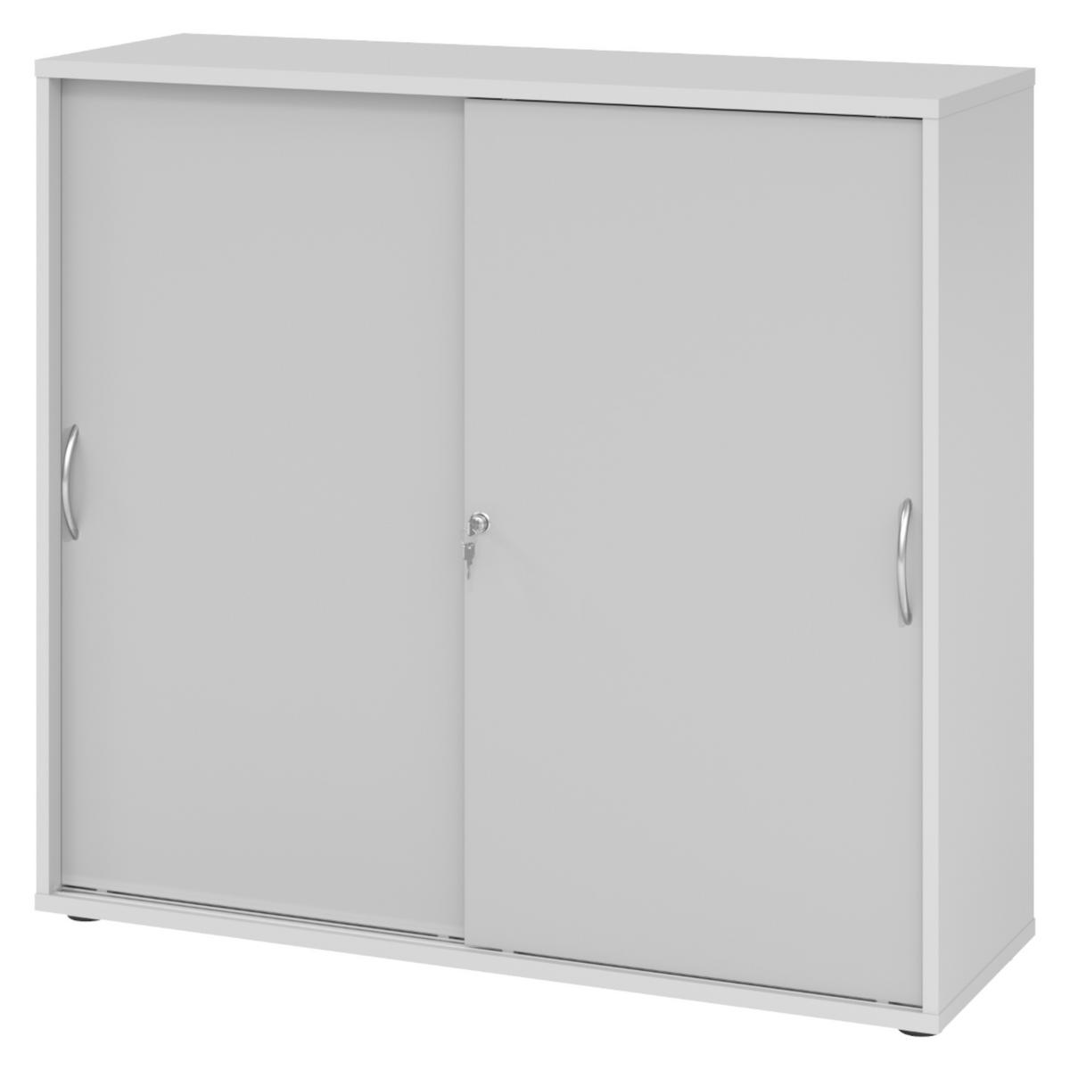 SCHIEBETÜRENSCHRANK - 3 Ordnerhöhen 40/120/110 cm in Grau Bogengriff (Metall) - Grau, Holzwerkstoff (120/110/40cm) - bümö