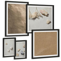 BILDER SET 5er Set - 50x50 cm & 20x30 cm & 40x60 cm Schwarzer Rahmen - Strandsteine natürliche Strukturen - Schwarz, Kunststoff (40/60cm) - TULUP