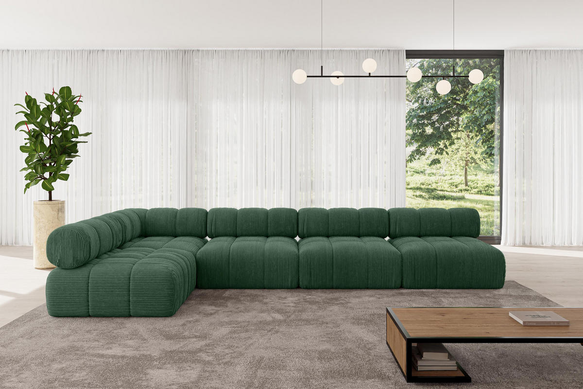 ECKSOFA modulares Sofa Samaro-L3 - 380x190x70 cm Grün Cord - Grün, Holzwerkstoff/Textil (380/190cm) - ALTDECOR