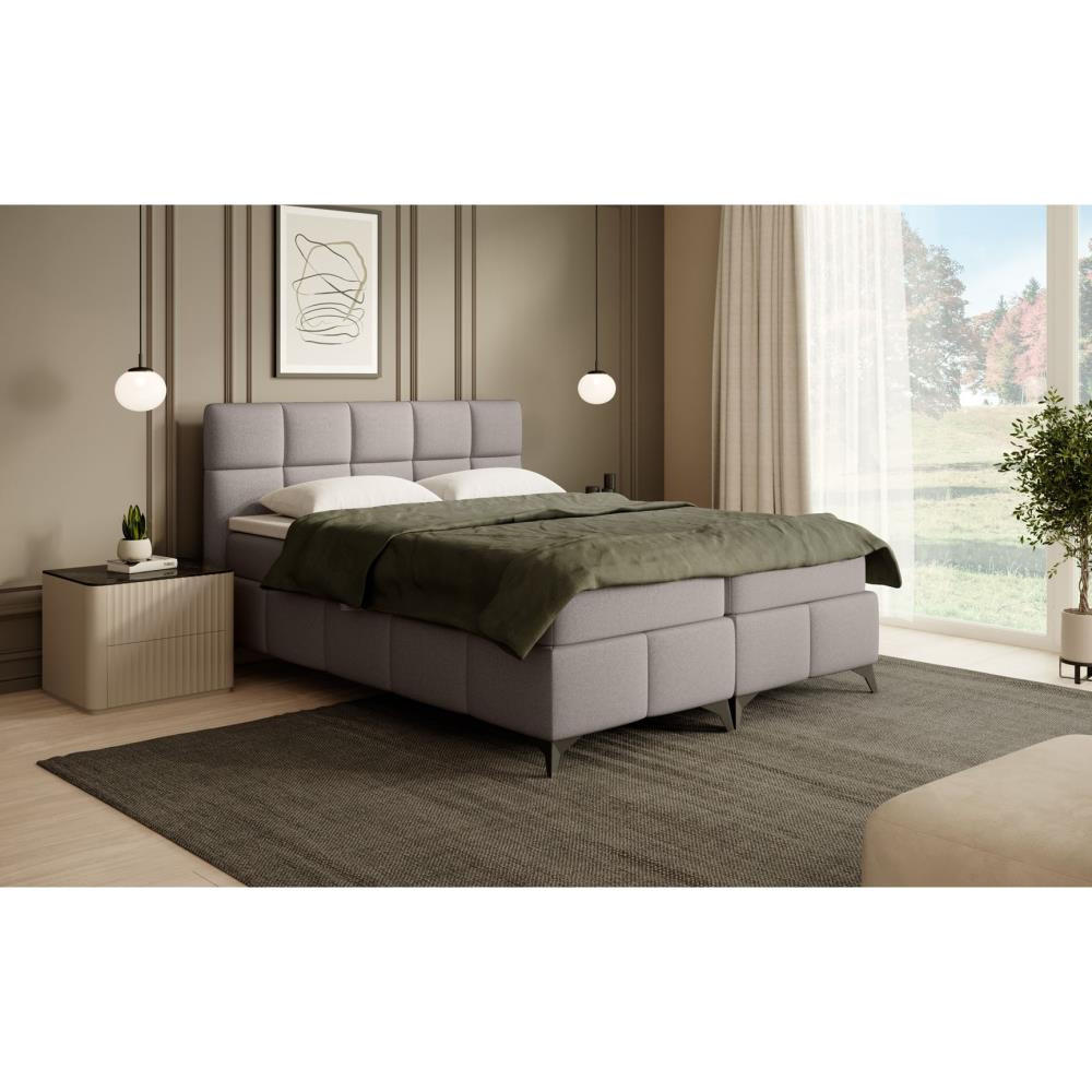 BOXBETT Solido mit Bettkasten 160x200 cm hellbraun - Hellbraun/Schwarz, Textil/Metall (160/200cm) - Beautysofa
