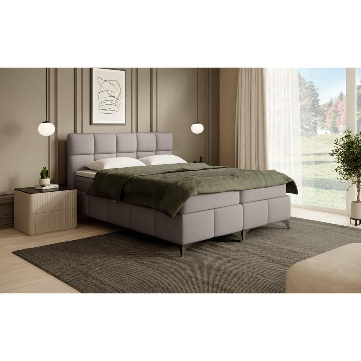 BOXBETT Solido mit Bettkasten 160x200 cm hellbraun - Hellbraun/Schwarz, Textil/Metall (160/200cm) - Beautysofa