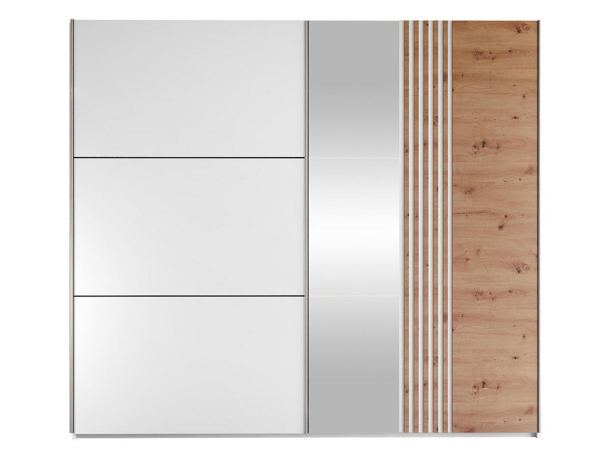 SCHIEBETÜRENSCHRANK Sinatra 250 - Silberfarben/Eiche Wotan, Holzwerkstoff/Metall (250/215/65cm) - MIRJAN24