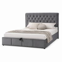 POLSTERBETT 140/200 cm in Grau Samt mit Bettkasten und Nieten - Grau, Holzwerkstoff/Textil (140/200cm) - CHICFURN