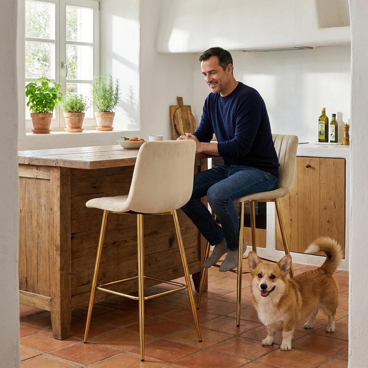 BARHOCKER Beige 43x49 cm POZZA Ergonomisches Sitzkissen - Beige, Metall (43/56/49cm)