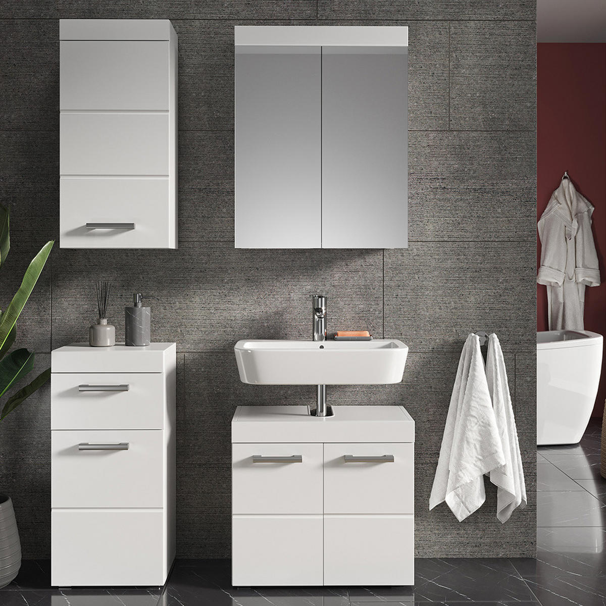 BADSCHRANK Luna Weiß 37 x 77 cm - Weiß, Holzwerkstoff (37/77/24.6cm) - Vicco