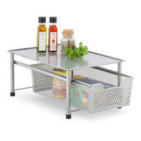 ORGANISERARE Silver stål med utdragbar korg 42,5 cm - Silverfärgad, Metall/Plast (28/19/42.5cm) - Relaxdays