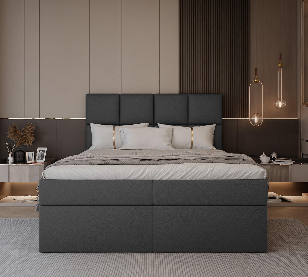 BOXBETT 120x200 cm mit Topper - Schwarz, Textil (180/200cm) - Idohome
