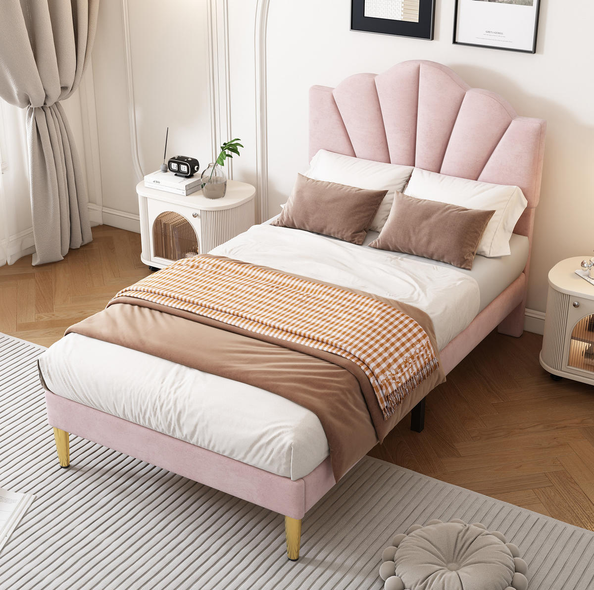 KINDERBETT Polsterbett 90/200 cm aus Samt mit höhenverstellbarem Muschel-Kopfteil Rosa - Rosa, Textil (90/200cm) - Modenvie