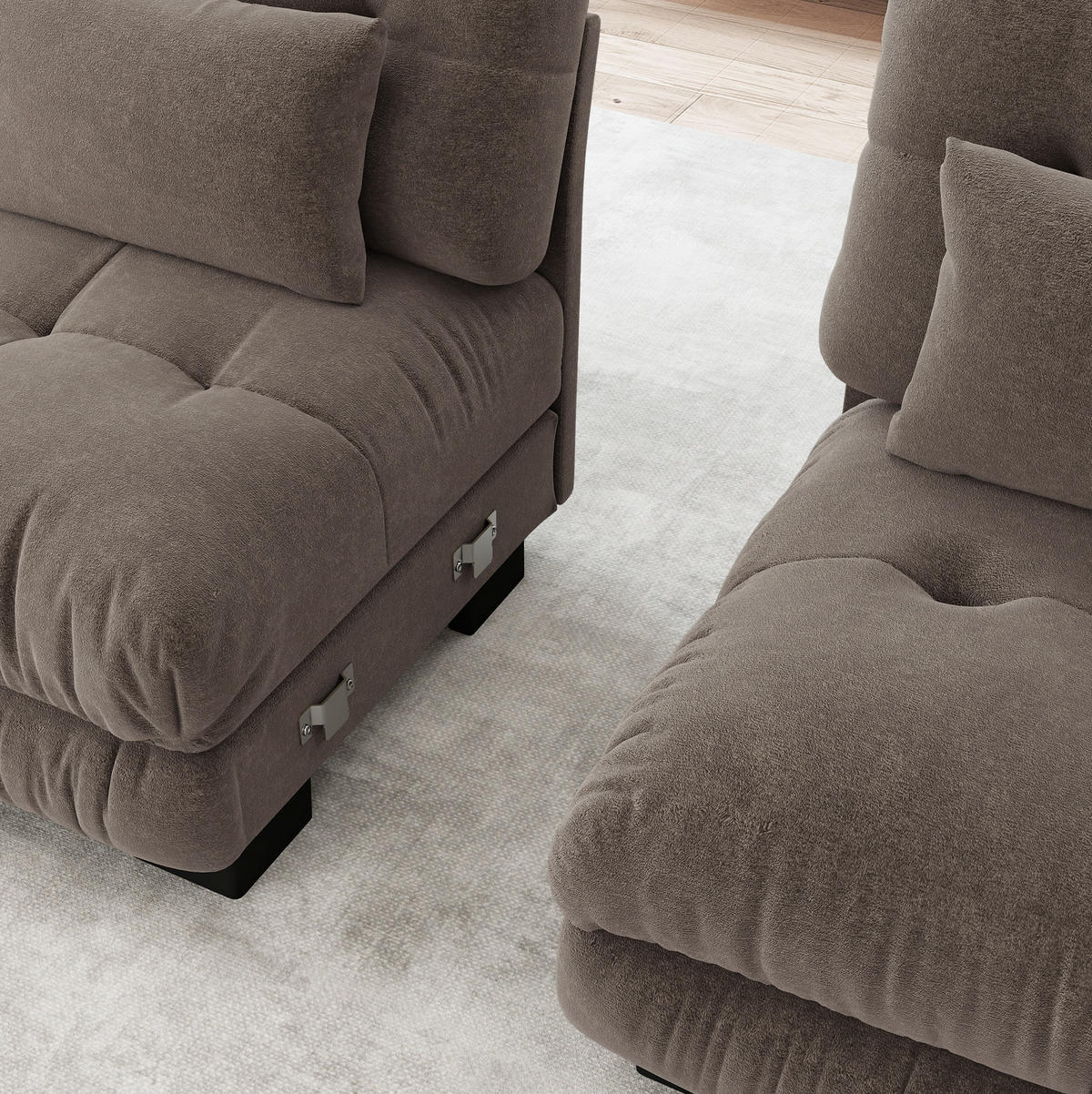 SOFA modular mit tiefem Sitz Chenille Brown - Dunkelgrau, Kunststoff (77/81/313cm) - Meubliv