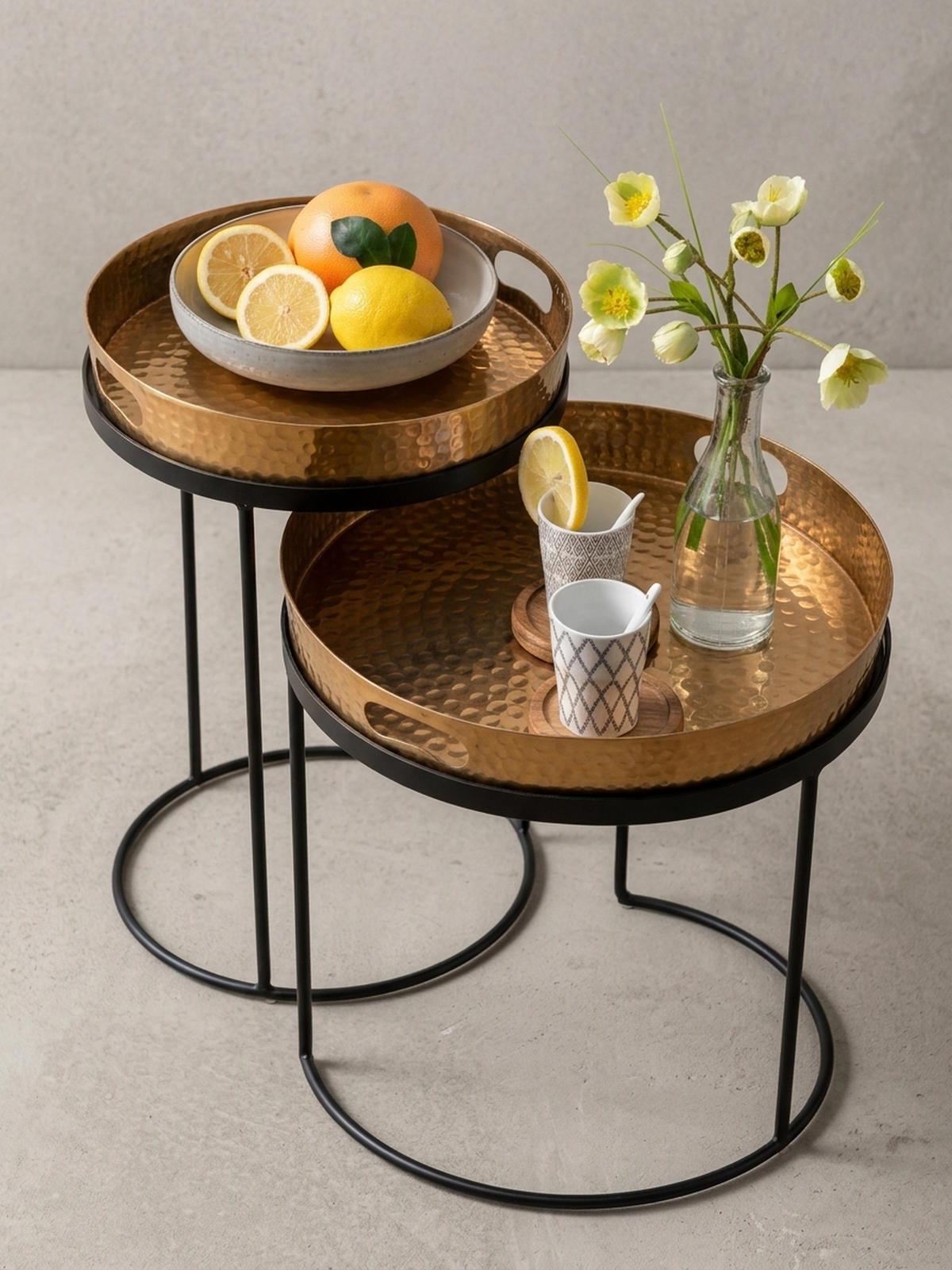 BEISTELLTISCH Aluminium Stahl Hammerstruktur Abnehmbare Platte NERA, Gold 38x38x45 cm - Goldfarben/Schwarz, Metall (38/38/45cm) - KADIMA DESIGN