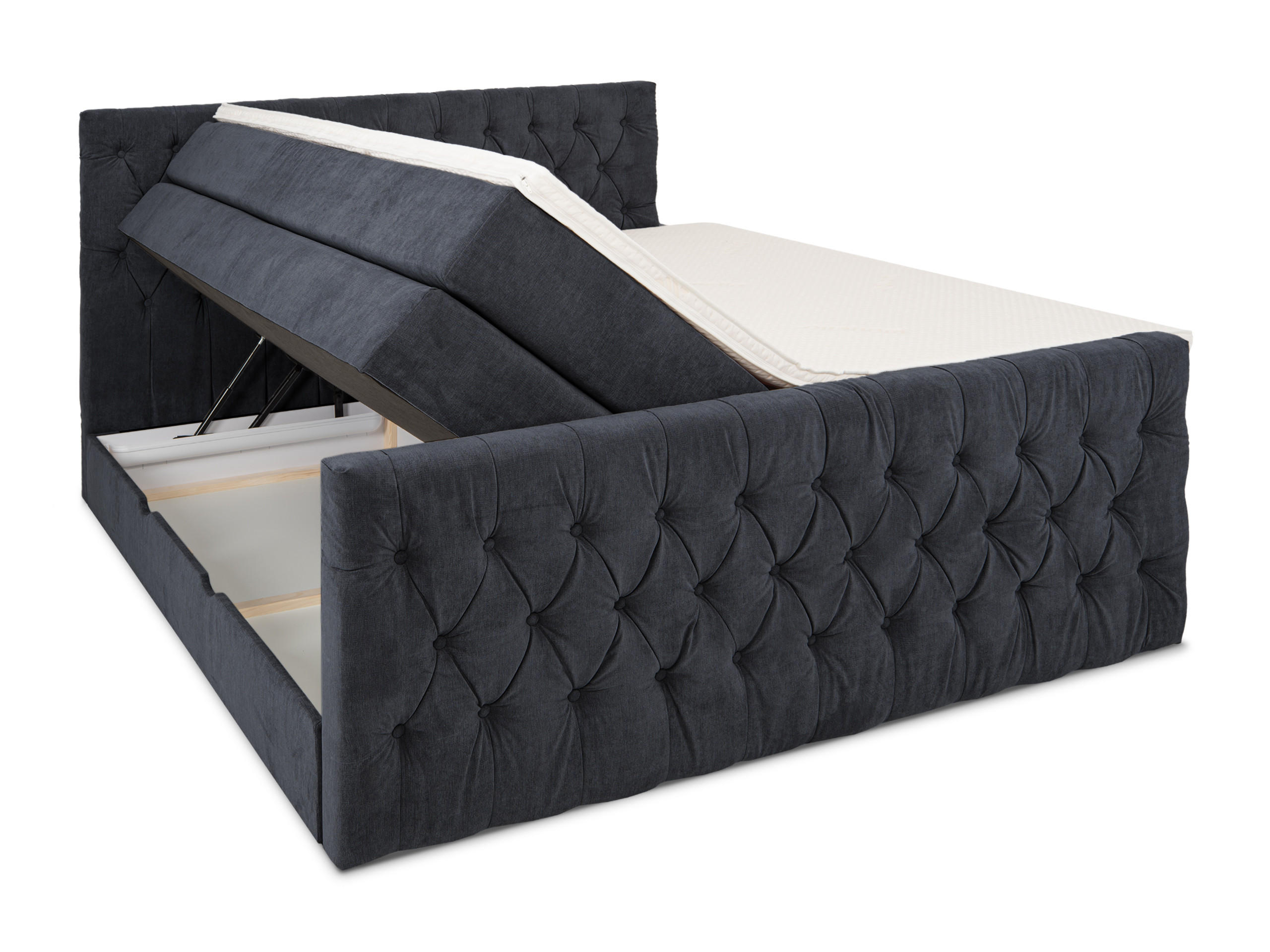 BOXSPRINGBETT London dunkelblau 160 /200 cm H2/H3 Samt - Dunkelblau, Textil (160/200cm) - wonello