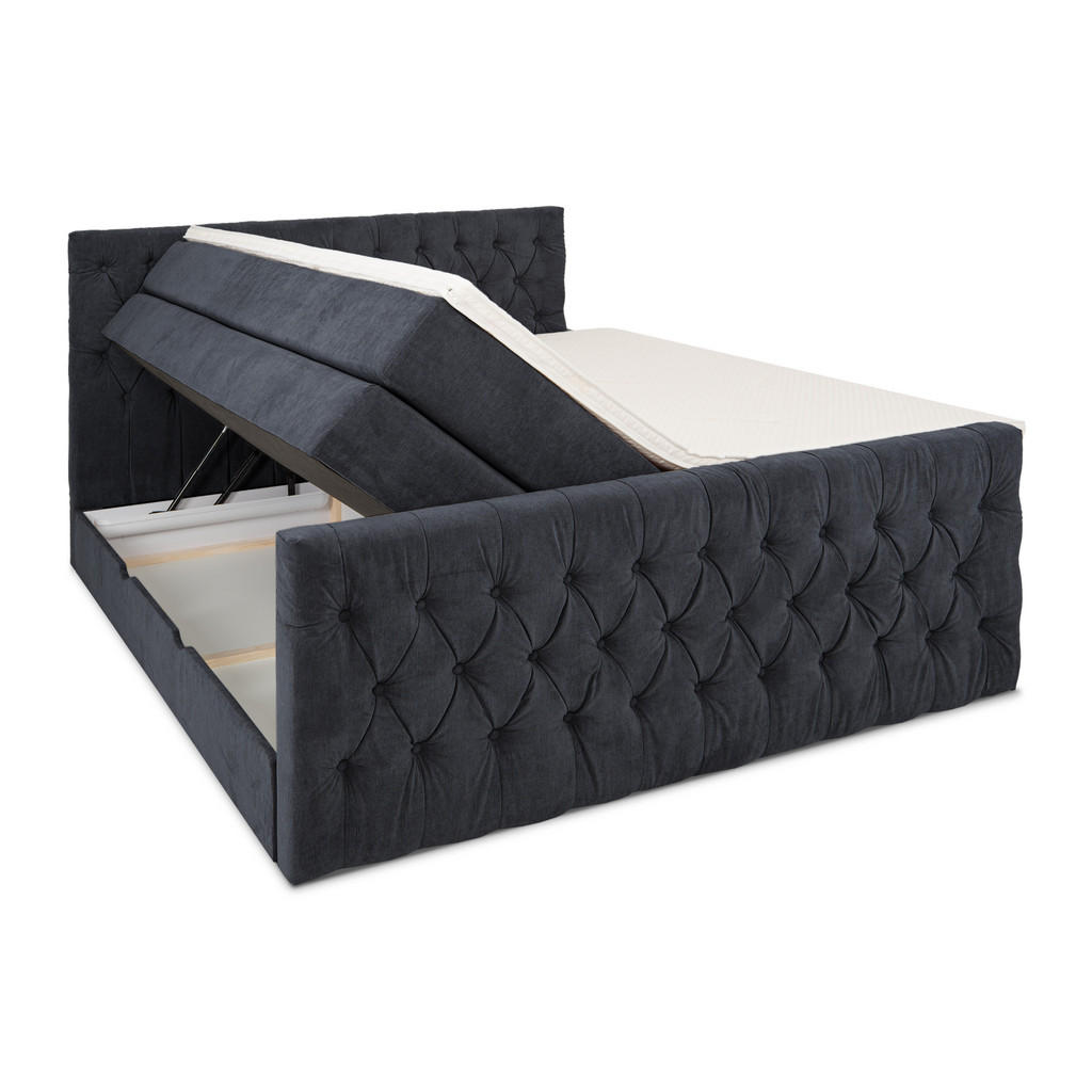 Thumbnail - wonello Boxspringbett, Dunkelblau, Textil, H4, 7-Zonen, Höhe ca. 20 cm, 180x200 cm, Schlafzimmer, Betten, Boxspringbette...