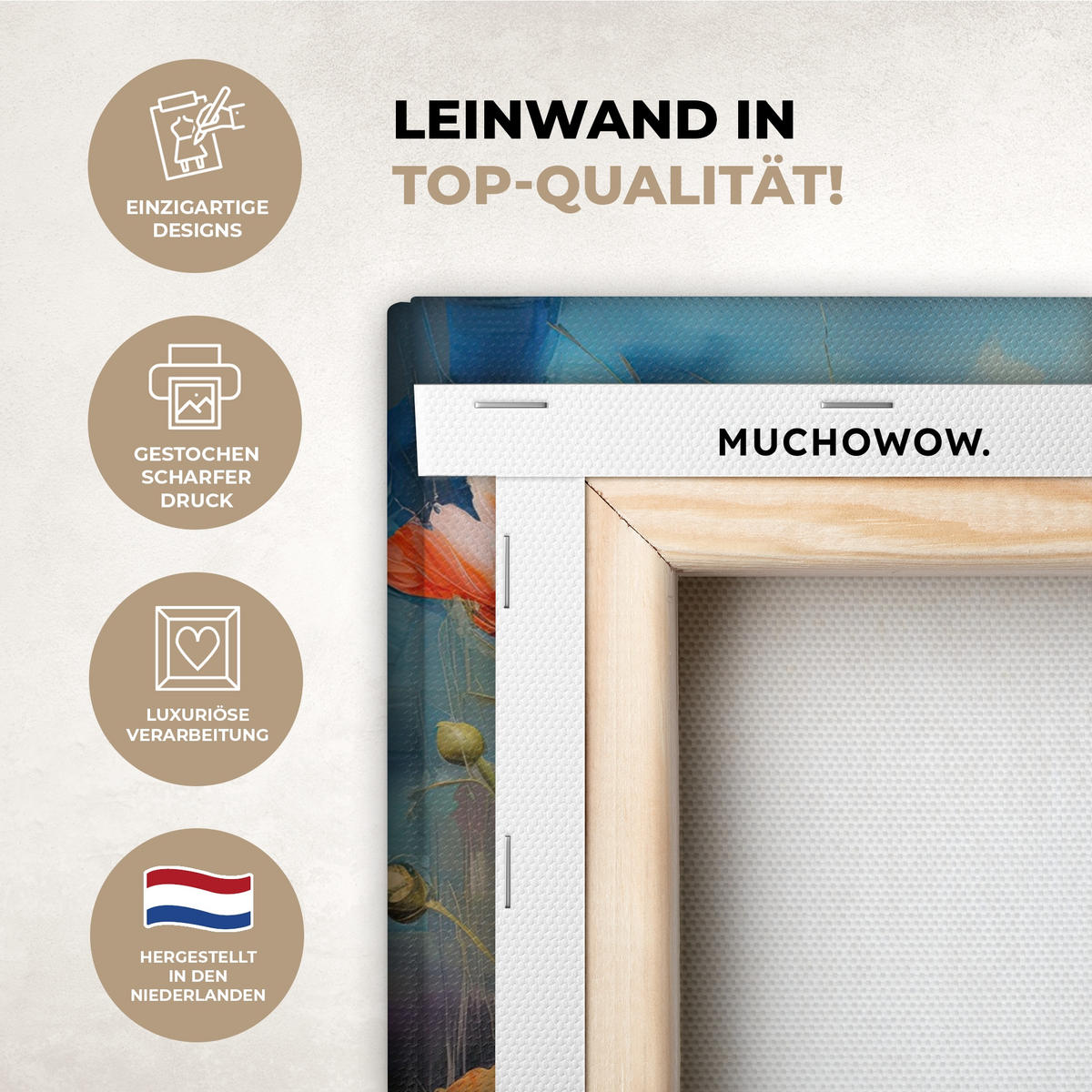 LEINWANDBILD Blumen - Aquarell - Kunst - Botanisch - Natur Deko Schlafzimmer 30x20 cm - Orange, Textil (30/20cm) - MuchoWow