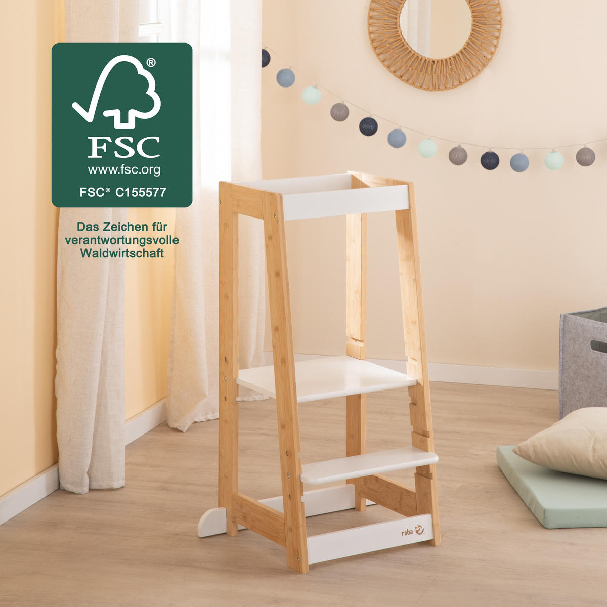 LERNTURM Bambus - Weiß - Weiß, Holz (54/88/43.5cm) - Roba