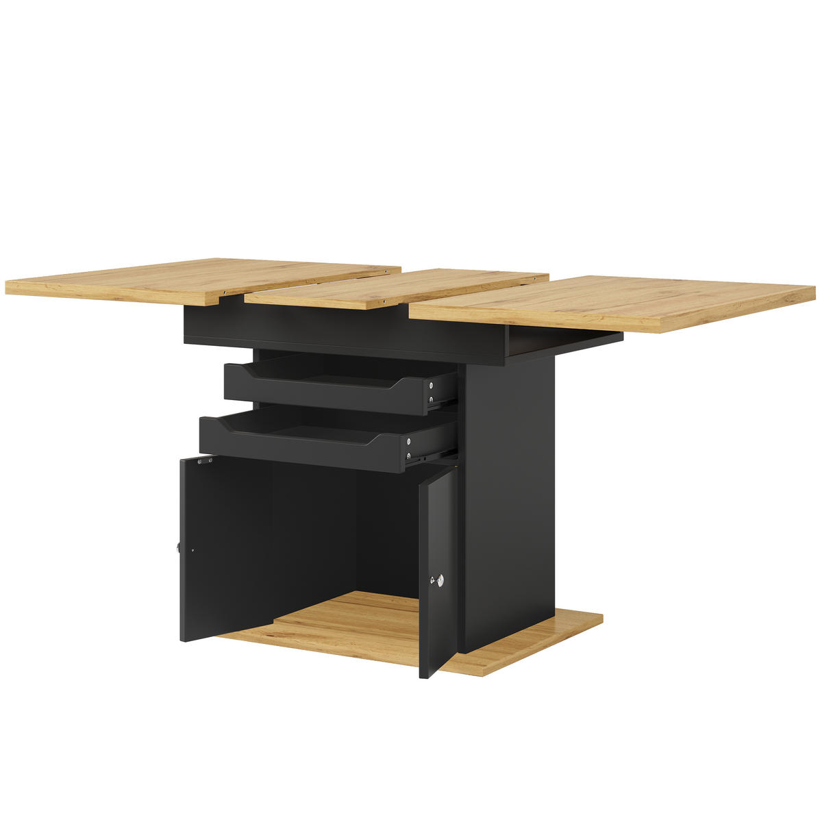 ESSTISCH Teleskop 110-140x80Cm 4-6 Personen Stauraum - Schwarz, Holzwerkstoff (80/110/76cm) - FLIEKS