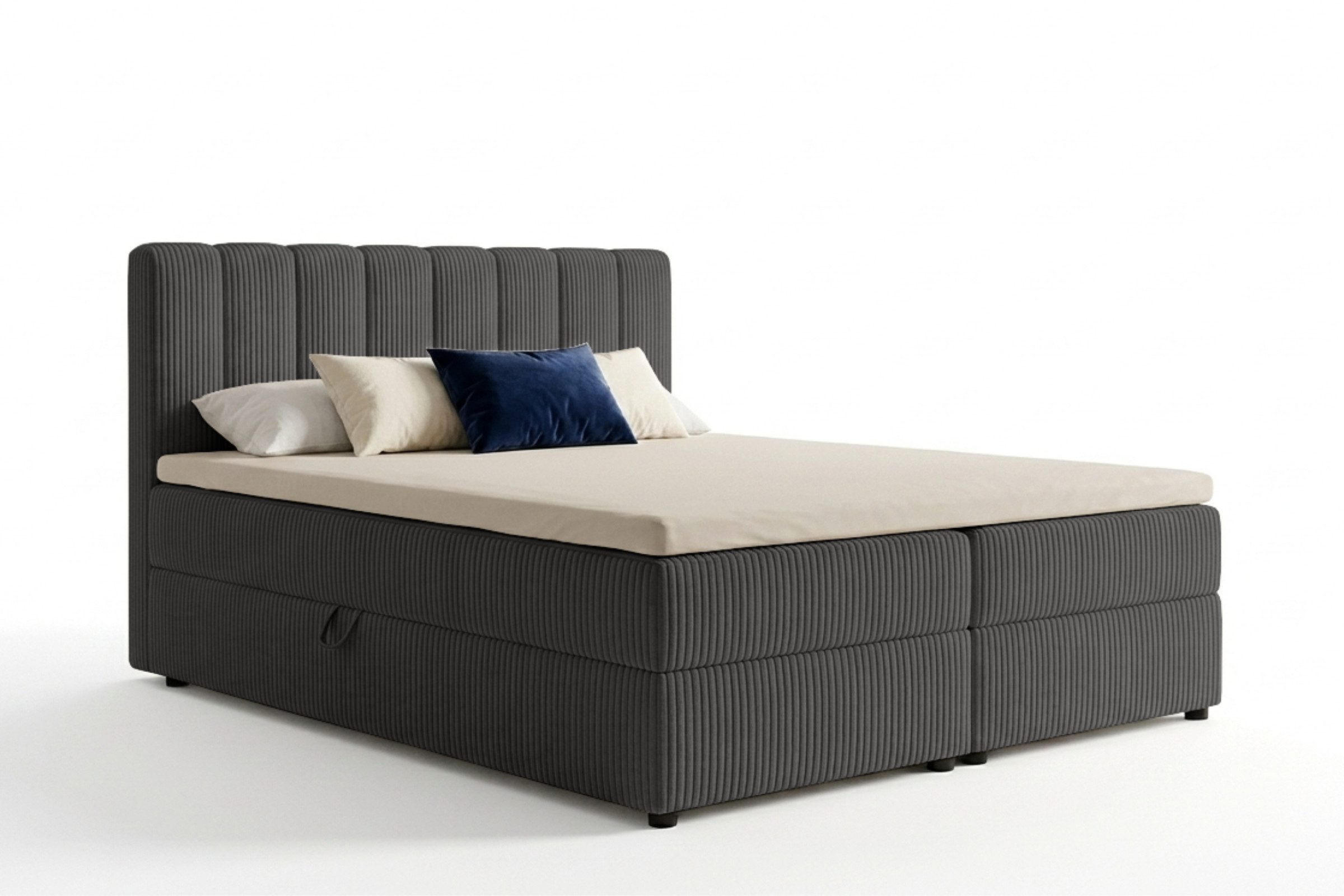BOXBETT WILL 180/200 in Cord Anthrazit H3 - Anthrazit, Holz/Holzwerkstoff (180/200cm) - Deine Möbel 24