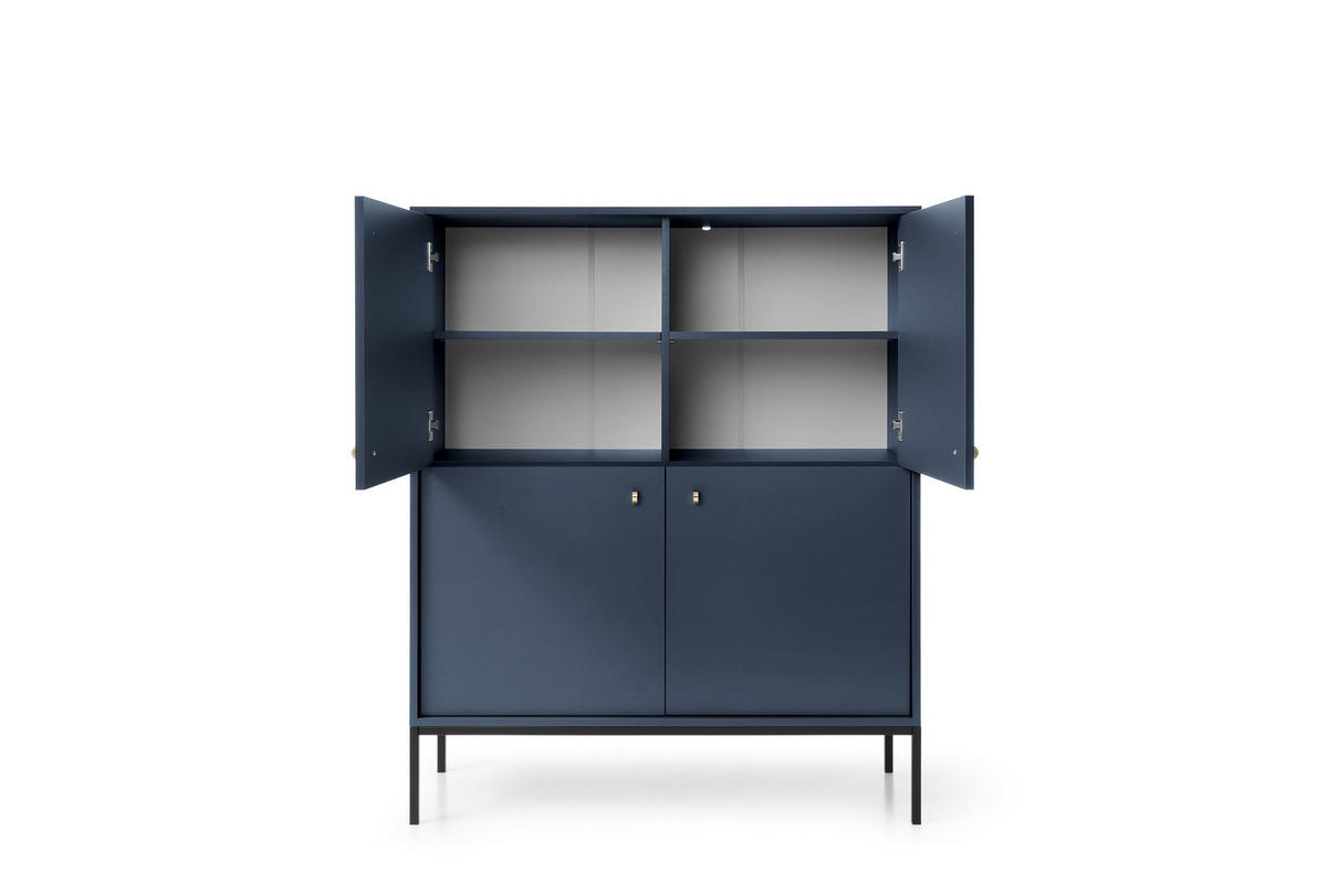 HIGHBOARD Molly Dunkelblau, Schwarze Beine, Hochkommode - Schwarz/Dunkelblau, Holzwerkstoff/Metall (104/125/39cm) - Bettso