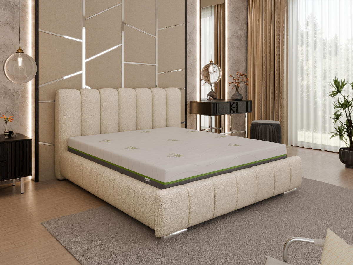 POLSTERBETT Zaira 160x200cm – Elegantes Polsterbett für modernen Wohnstil , ZONIERTE TASCHENFEDERN KOKOS (21cm), beige - Beige, Holz (160/200cm) - Panda Möbel